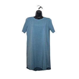 Eileen Fisher Women's Dress Size Petite Medium Short Sleeve Cotton Blue Beachy